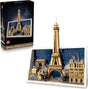 LEGO Architecture Paris City of Love building set 21064 with 958 pieces, showing completed model of the Eiffel Tower, Arc de Triomphe, Notre-Dame Cathedral and Louvre Pyramid on a starry navy display base, alongside retail box — available at iDecorators Kenya, Nairobi.