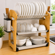 Large 3-Tier Wooden Stainless Steel Dish Rack 