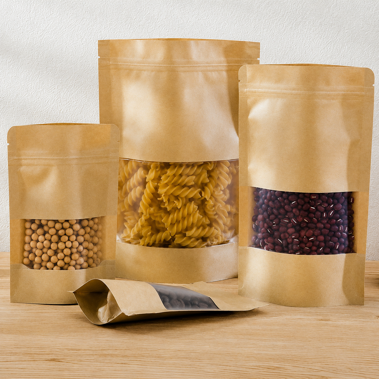 Large Kraft Stand-Up Ziplock Bag (30cm × 20cm) set of 50 pcs