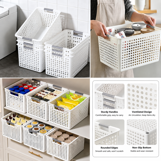 Large Multipurpose Plastic Storage Basket with Handles cry