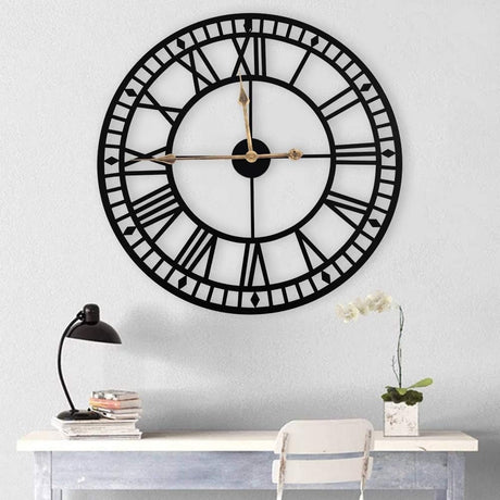 Large Roman numeral skeleton wall clock black 60cm — iDecorators Kenya