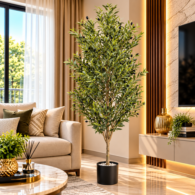 Artificial Olive Tree with Realistic Leaves and Fruits in Black Pot — 1.9 Metres car