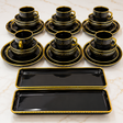 Black European Porcelain Dinner Set with Gold Rims — 32 Pieces spn