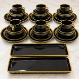 Black European Porcelain Dinner Set with Gold Rims — 32 Pieces spn