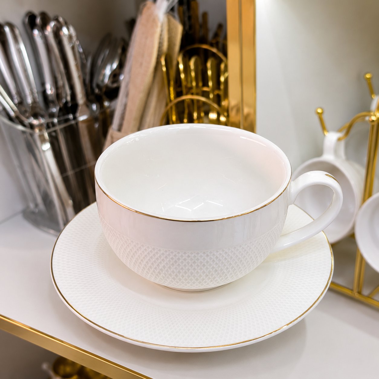 Luxury Ceramic Soup Cup &amp; Saucer Set – Set of 6