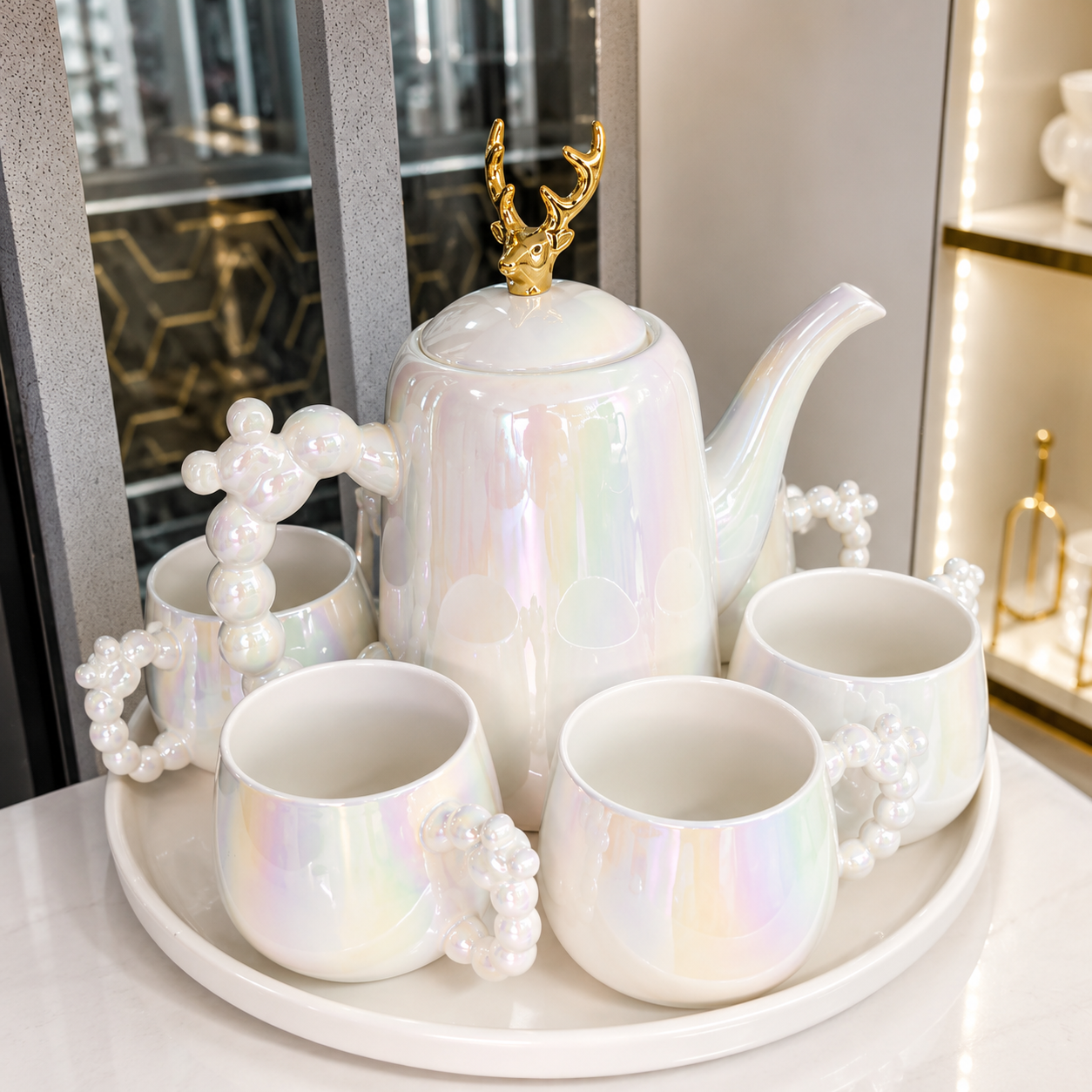 Luxury Ceramic Tea Pot & Cup Set – 5 Pieces