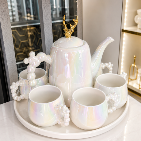Luxury Ceramic Tea Pot & Cup Set – 5 Pieces