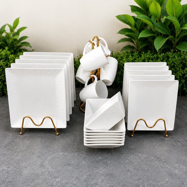Luxury Square Dinner Set 24pc Ceramic Dinner Set