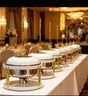 Luxury white and gold 10L round hanging chafing dish food warmer for weddings, hotels and buffets.