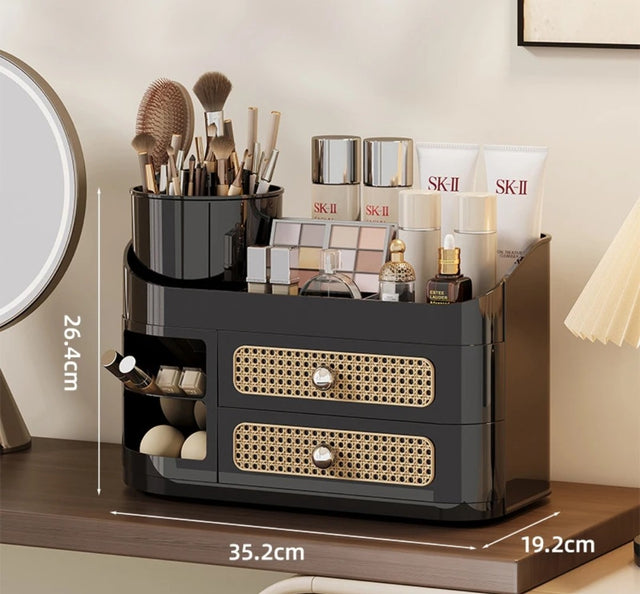 Makeup Storage Organizer with Rotating Brush Holder & Drawers grc