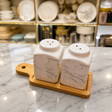 Marble Design Ceramic Salt &amp; Pepper Shaker Set with Bamboo Tray