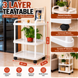 White Rolling Tea Table with 3 Layers and Universal Wheels car