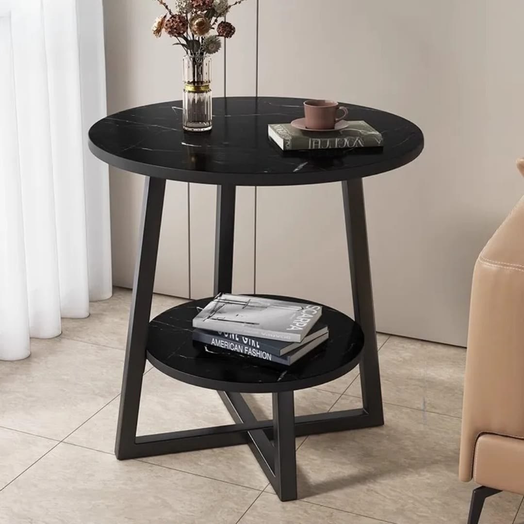 Modern 2-Tier Round Side Table with Storage Shelf