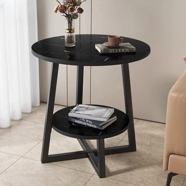 Modern 2-Tier Round Side Table with Storage Shelf