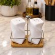Modern Ceramic Salt &amp; Pepper Shaker Set with Bamboo Base