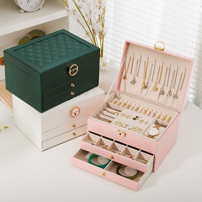 Multi-Layer Jewelry Storage Box Large Capacity Necklace \ Earrings Organizer Case 