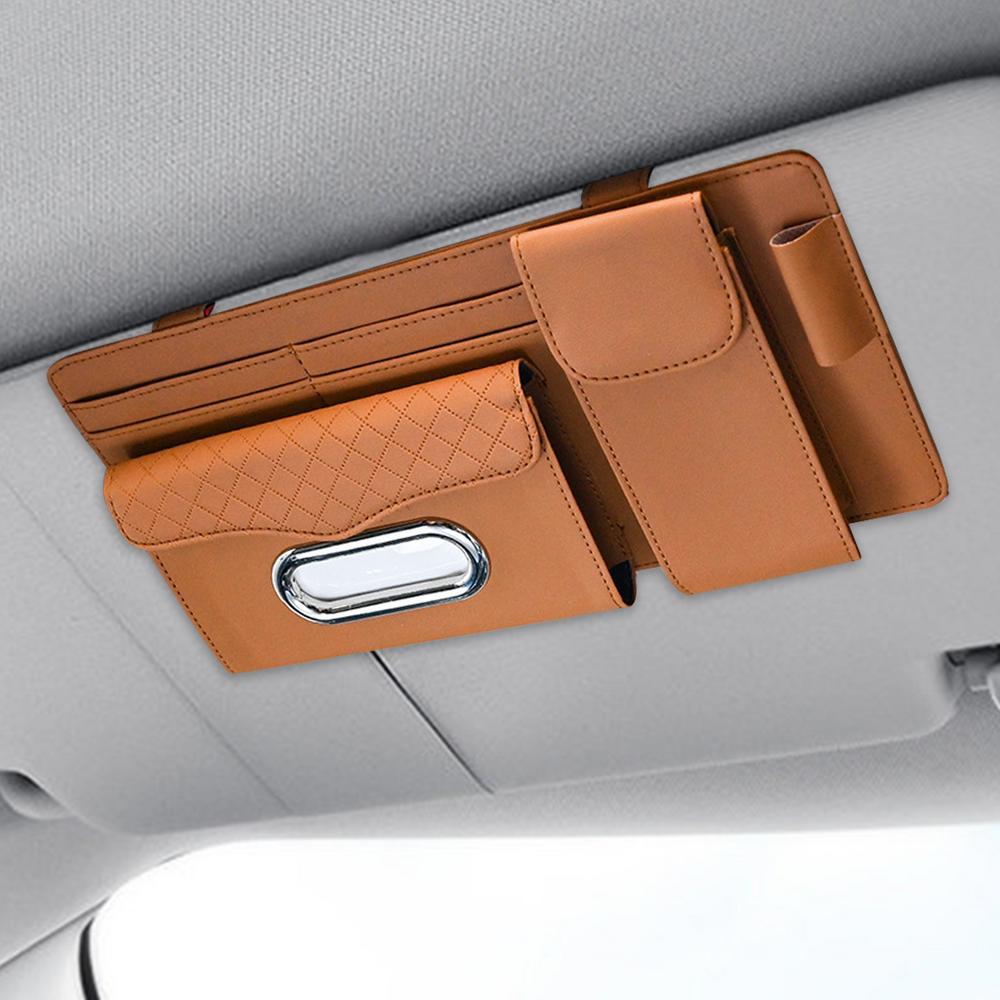 Multifunctional car Sun visor organizer storage bag with tissue Holder,pen holder, glasses case,documents holder 