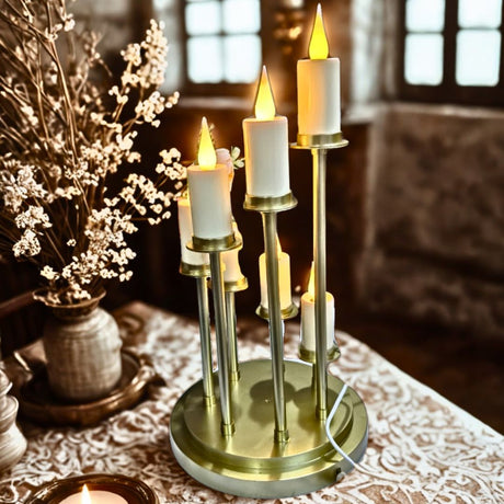 Set of 6 LED Candles with Stands – Elegant Event & Home Décor

Realistic Flickering Flame – Mimics the gentle glow of real candles without the mess or fire risk.

Comes with Stylish Stands – Elevates the look for weddings, parties, or home ambiance.

Battery Operated & Long-Lasting – Convenient, cordless design perfect for indoor and outdoor use.

Safe & Smoke-Free – Ideal for homes with kids or pets, offering peace of mind with elegant lighting.