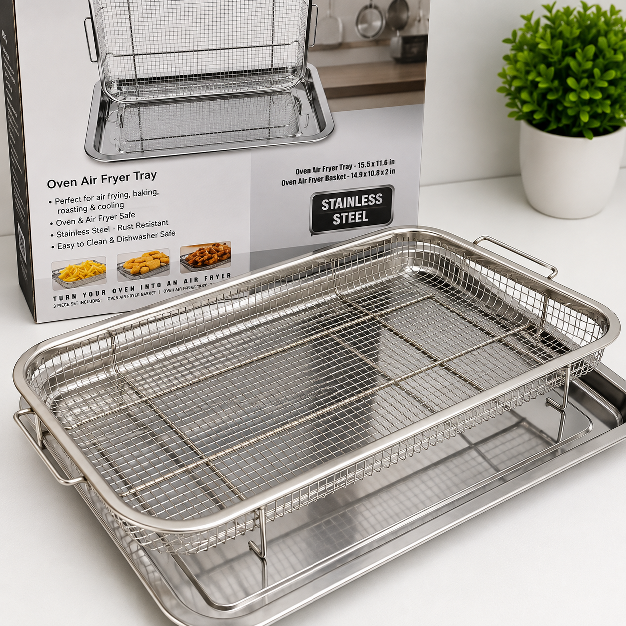 Oven air fryer tray and basket stainless steel set — iDecorators Kenya