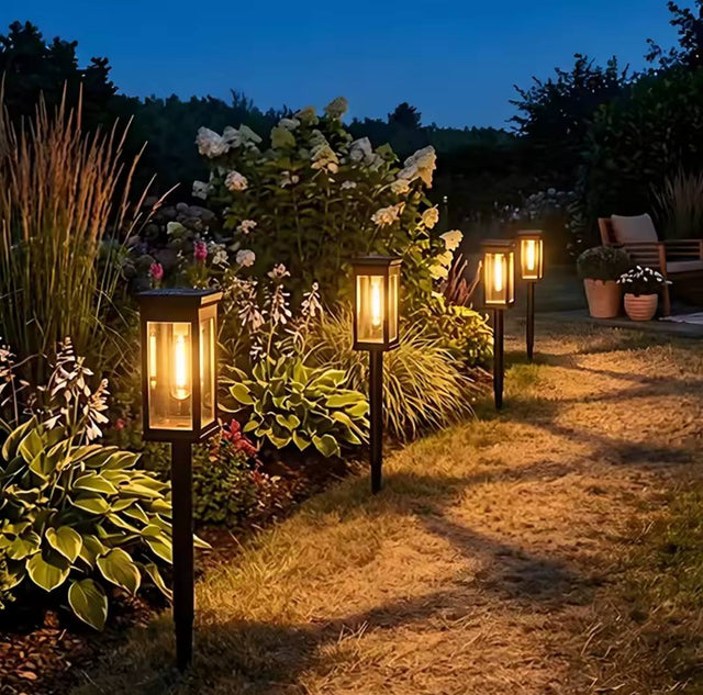 Pathway stake lights black lantern warm glow garden walkway — iDecorators Kenya
