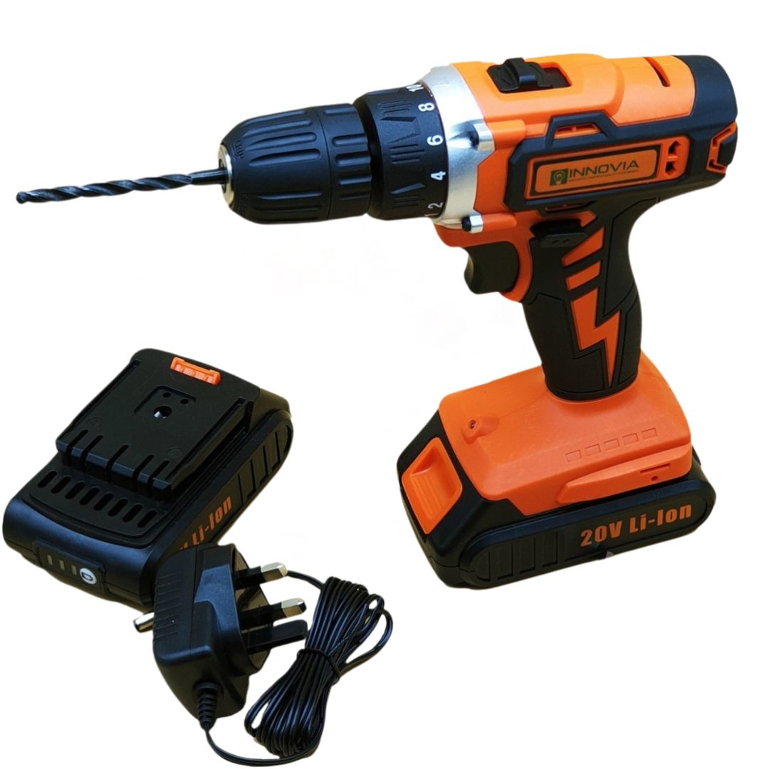 20 volts cordless drill Key Features:
🔋 Power: 20V lithium-ion battery for extended runtime and strong torque

⚙️ Speed Settings: Multiple speed and torque settings for various materials

🔄 Functions: Ideal for drilling into wood, metal, plastic, and driving screws

💡 LED Light: Built-in light for better visibility in dark or tight spaces

🛠️ Design: Lightweight and ergonomic for reduced fatigue during long use