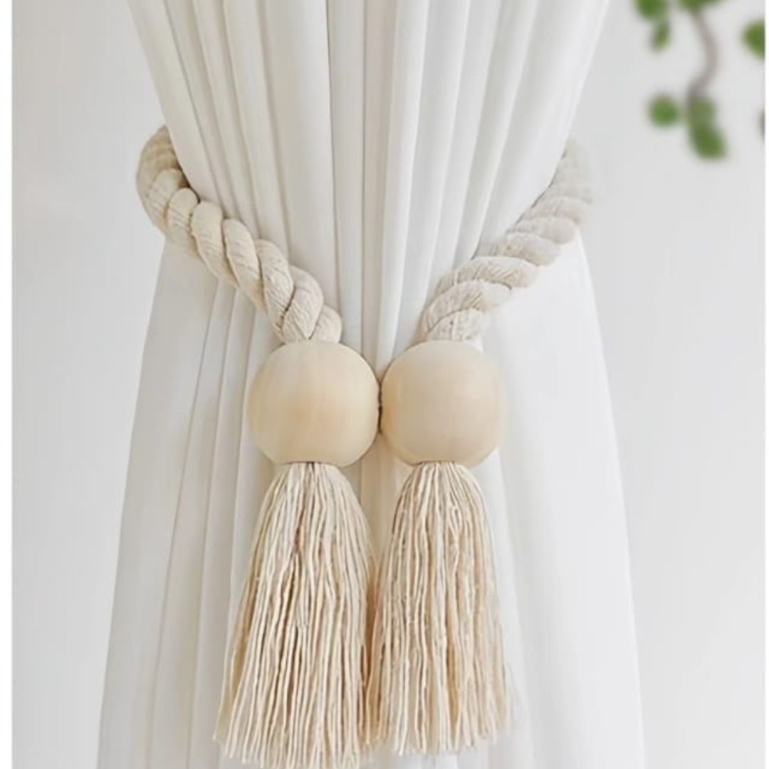 Hand-woven solid wood magnetic knot curtain tiebacks