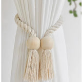 Hand-woven solid wood magnetic knot curtain tiebacks