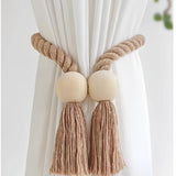 Hand-woven solid wood magnetic knot curtain tiebacks