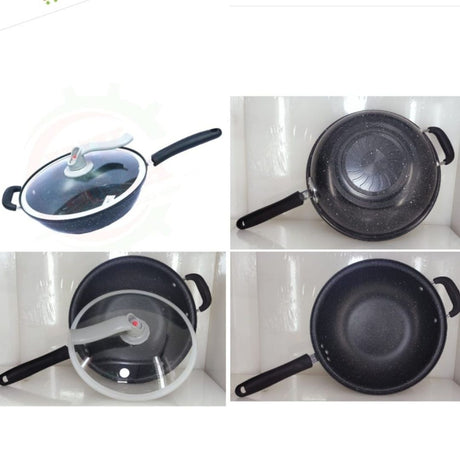 Non stick Marble Wok With Clear Lid 32cm