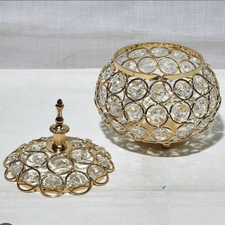 Hollow Crystal gold Candle jewelry holder.