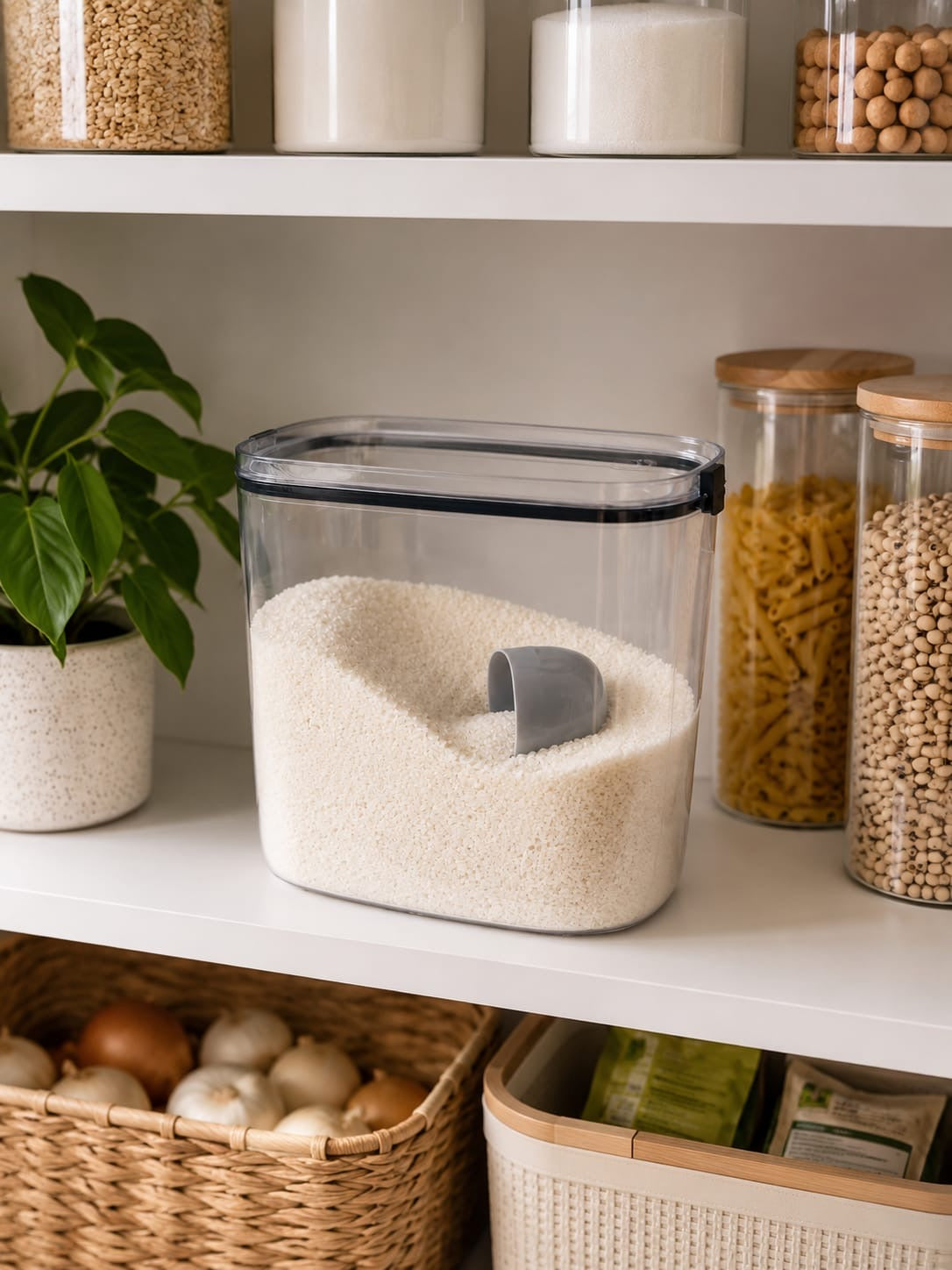 Rice storage container clear plastic 10kg with scoop pantry shelf — iDecorators Kenya