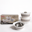 Set of ceramic cookware with lid and packaging labeled 'Olivia' on a white background.