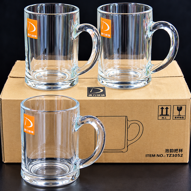 Clear Glass Dawa Mugs with Handle, 380ml — 6 Pieces spn