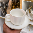 Ribbed Ceramic Cup &amp; Saucer Set – Set of 6