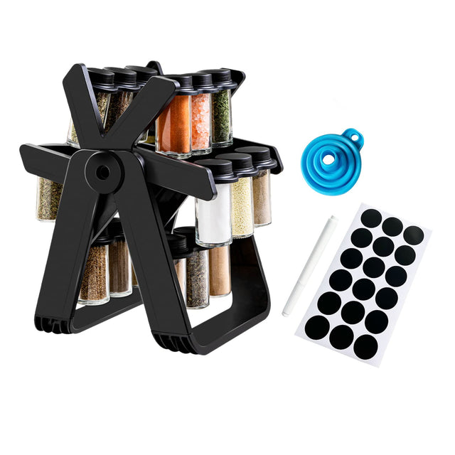 Spice rack black rotating with 18 glass jars on kitchen counter — iDecorators Kenya{pambaza}