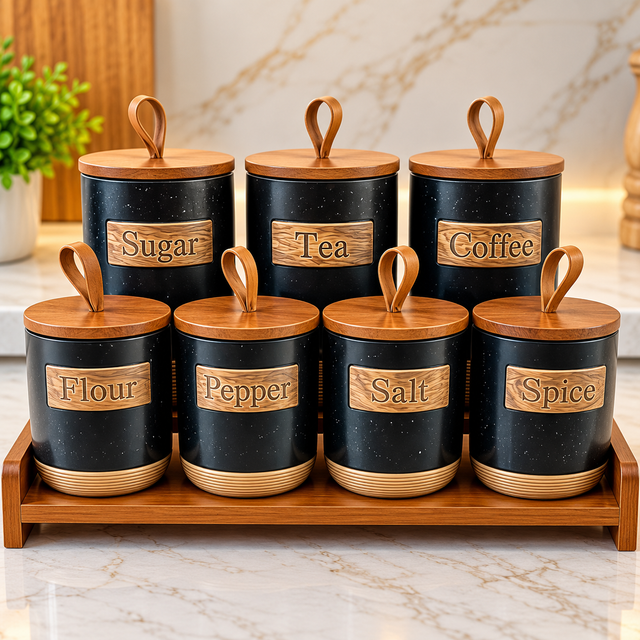 Black Ceramic Kitchen Storage Canisters Set spn