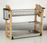 3-tier stainless steel and bamboo dish drying rack with plate slots, cutlery holders and drainage tray in Kenya