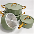 Sage green non stick cookware set gold handles kitchen — iDecorators Kenya