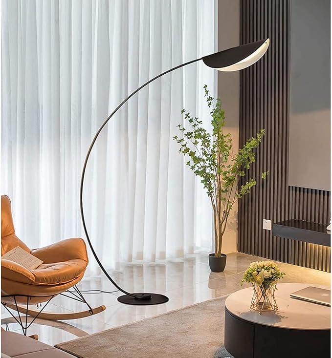 Sculptural arc floor lamp matte black leaf shade modern lounge — iDecorators Kenya