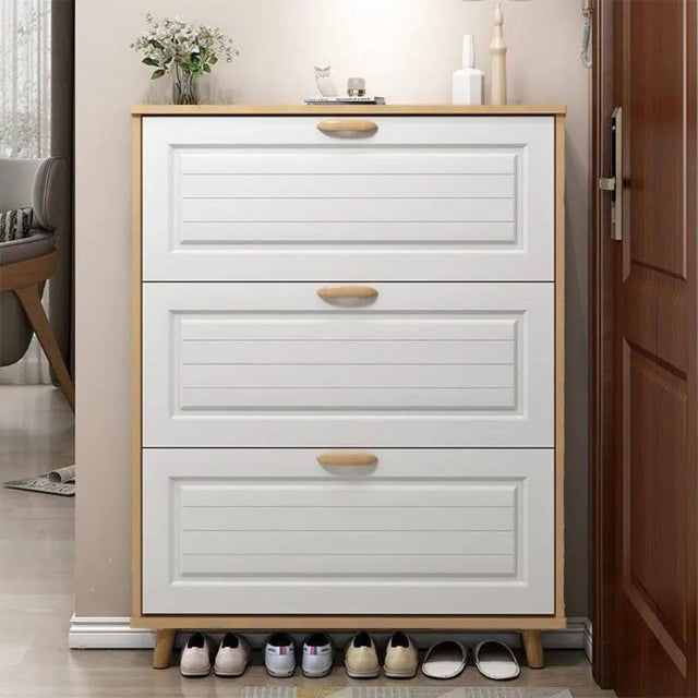 Shoe cabinet white with wood finish frame 3 flip down drawers at entryway — iDecorators Kenya
