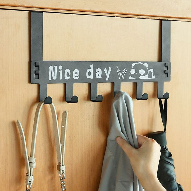 Shop a black over the door hook rack with 6 hooks and cute prints in Nairobi. No drilling, fits doors up to 4.7cm thick. Order at iDecorators Kenya.