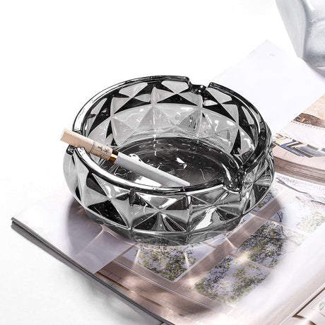 Silver Round Glass Ash tray