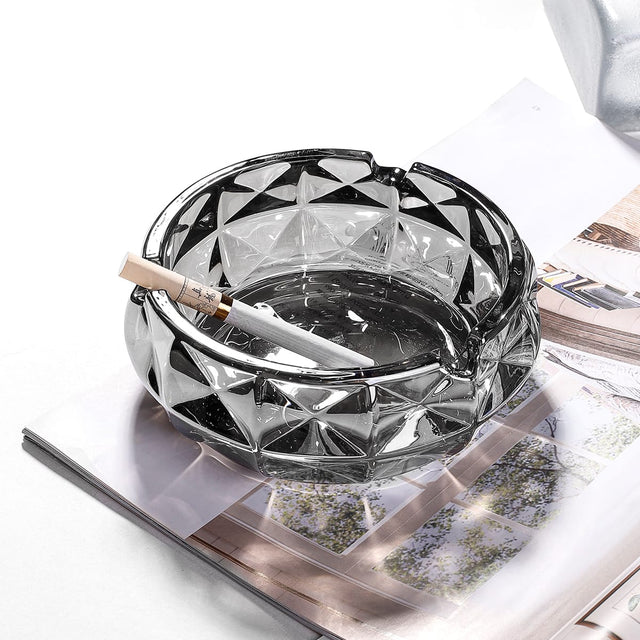 Silver Round Glass Ash tray