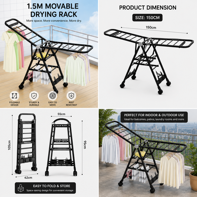 Space-Saving Foldable Clothes Air Drying Rack