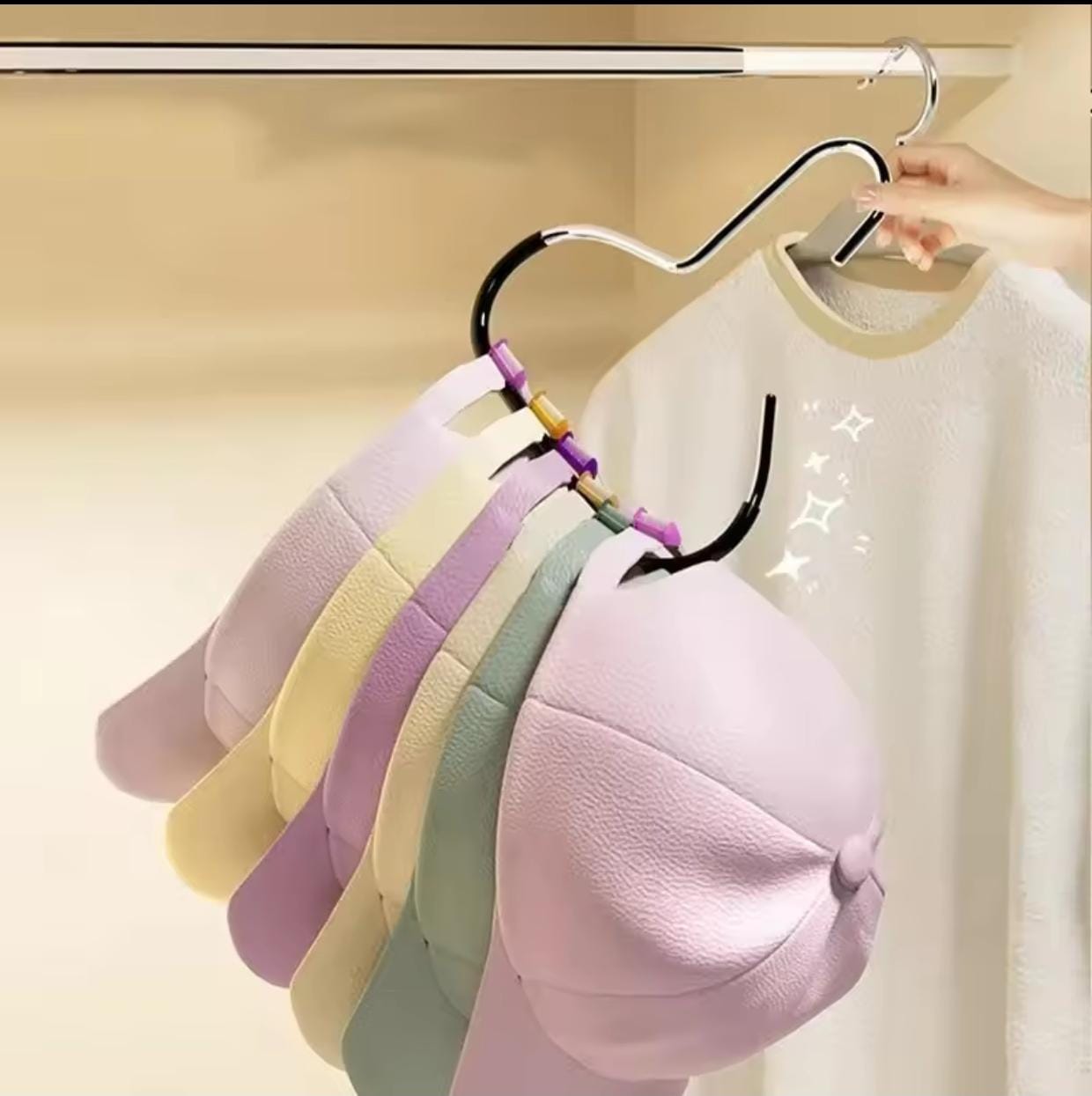 Space-Saving Hook for Hats, T-Shirts & Sweaters