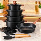 UCC Life Black Cookware Set with Brick Pattern Exterior spn