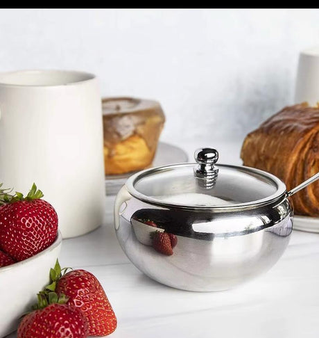 Stainless Steel Sugar Bowl with Glass Lid 9cm