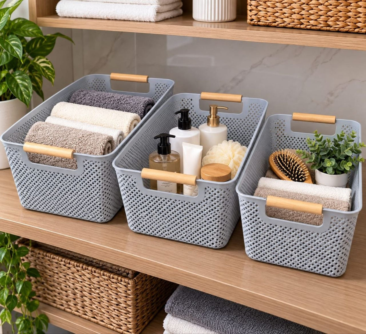 Storage basket set white perforated three sizes — iDecorators Kenya