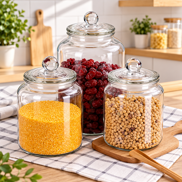 Storage jars clear acrylic with airtight knob lids, set of 3 sizes — iDecorators Kenya