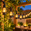 String lights black lantern style warm Edison bulbs on garden pergola at night — iDecorators Kenya